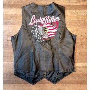Womens Embroidered Eagle Flag Lady Biker Goth Size Medium Leather Vest